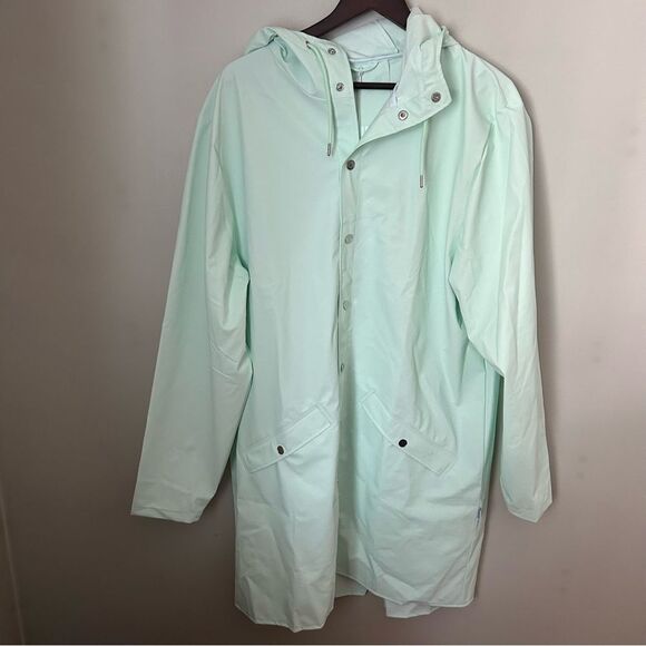 RAINS Jacket Long Mineral Green Casual Unisex Lightweight Hooded Neutral Pockets - Picture 16 of 16